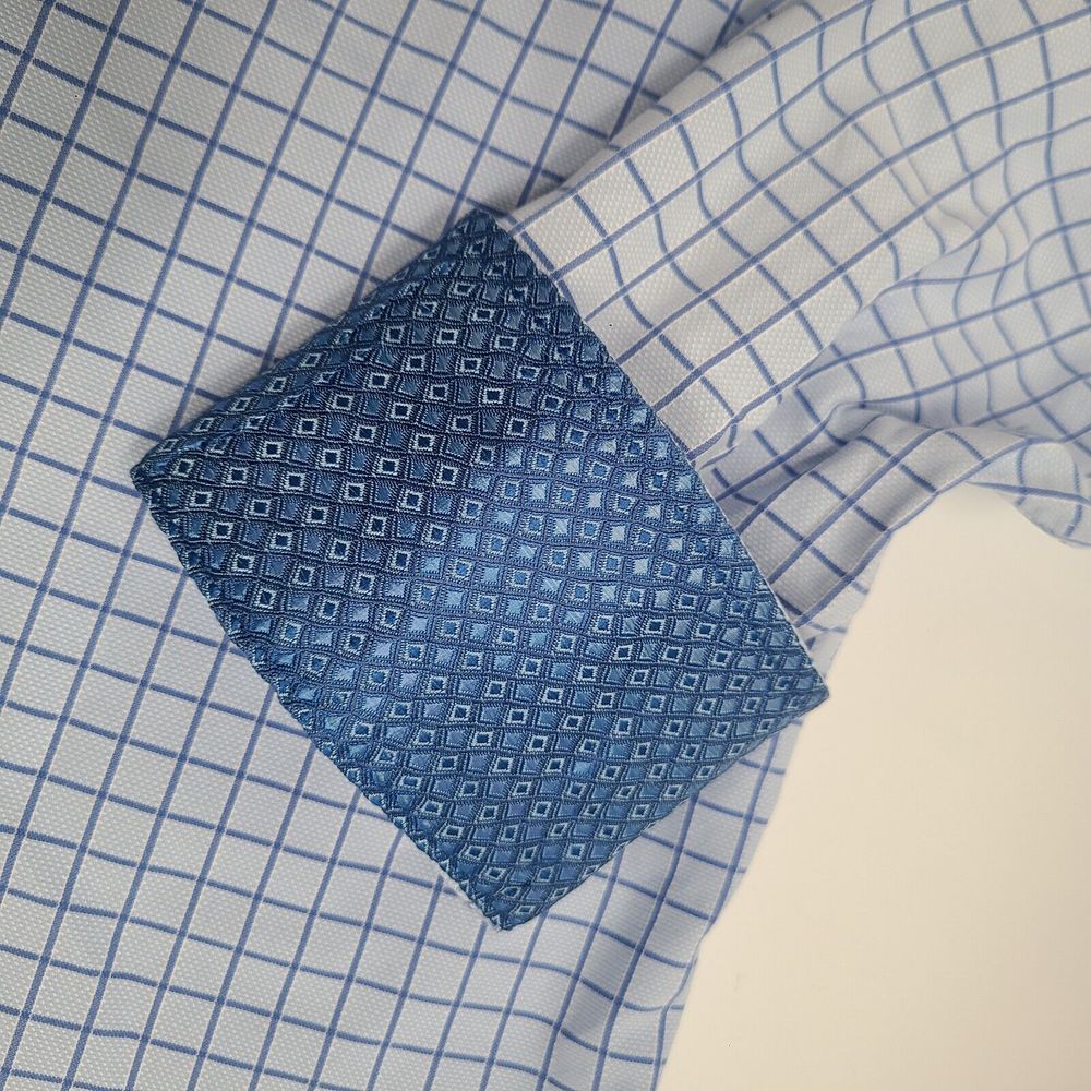 English Laundry Men's 16 1/2 32/33‎ Blue  Flip Cuff Long Sleeve Button Up Shirt - Picture 9 of 10